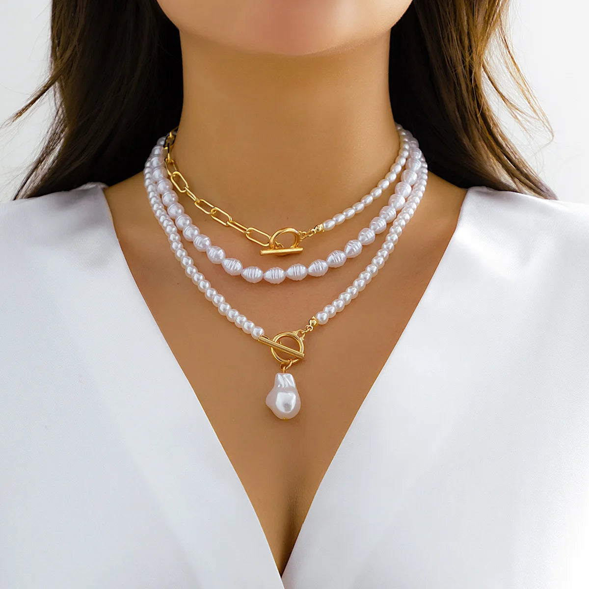 Irregular Pearl Multilayer Choker Necklace Jewelry