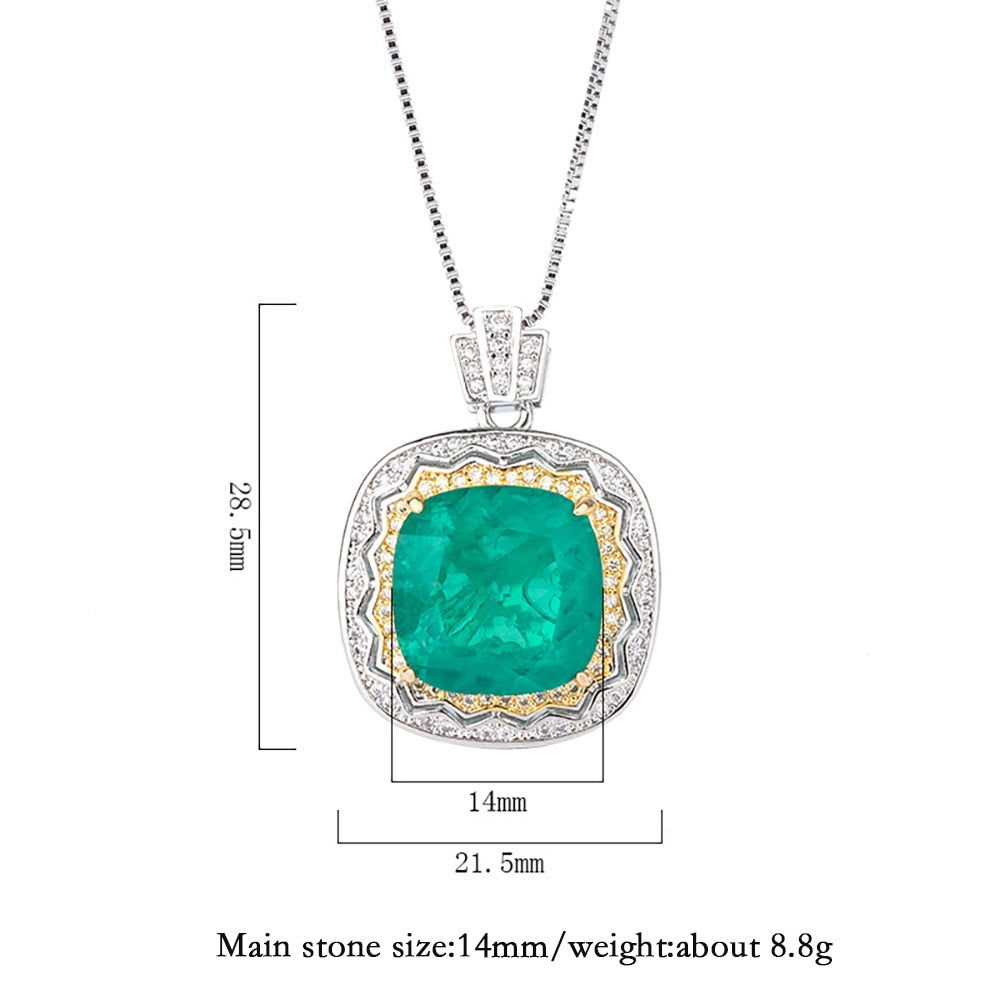 Vintage 14*14mm Emerald Pendant Necklace for Women Lab Diamond Gemstone Cocktail Party Fine Jewelry Anniversary Gift Wholesale