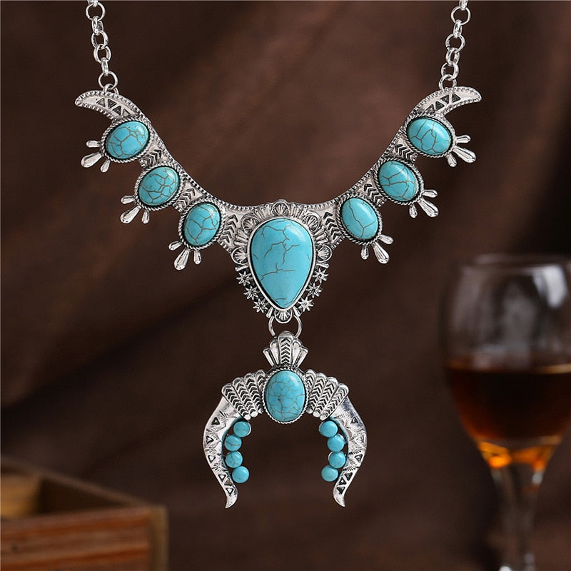Indian Statement ox Horn Pendants Necklace Women Silver Plated Vintage Tribes Maxi Large Collar Necklace Jewelry