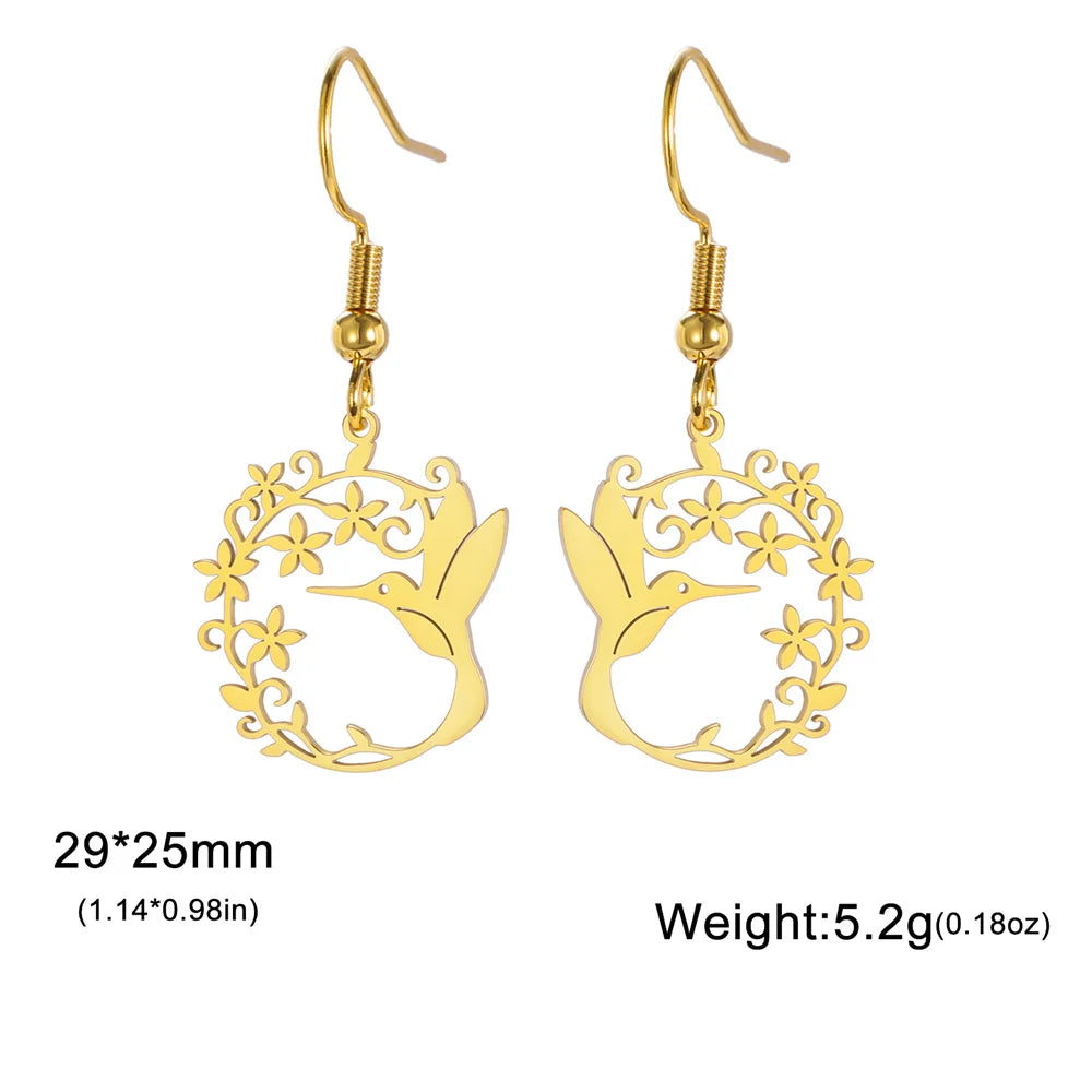 Hummingbird Filigree Flower Dangle Earrings Jewelry