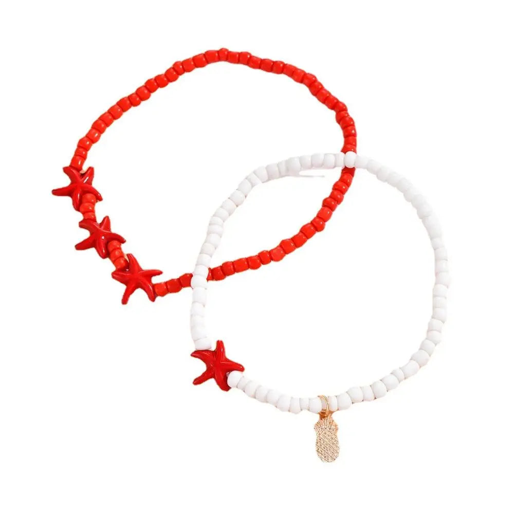 Starfish, Conch Shell and Flower Bead Boho Anklet