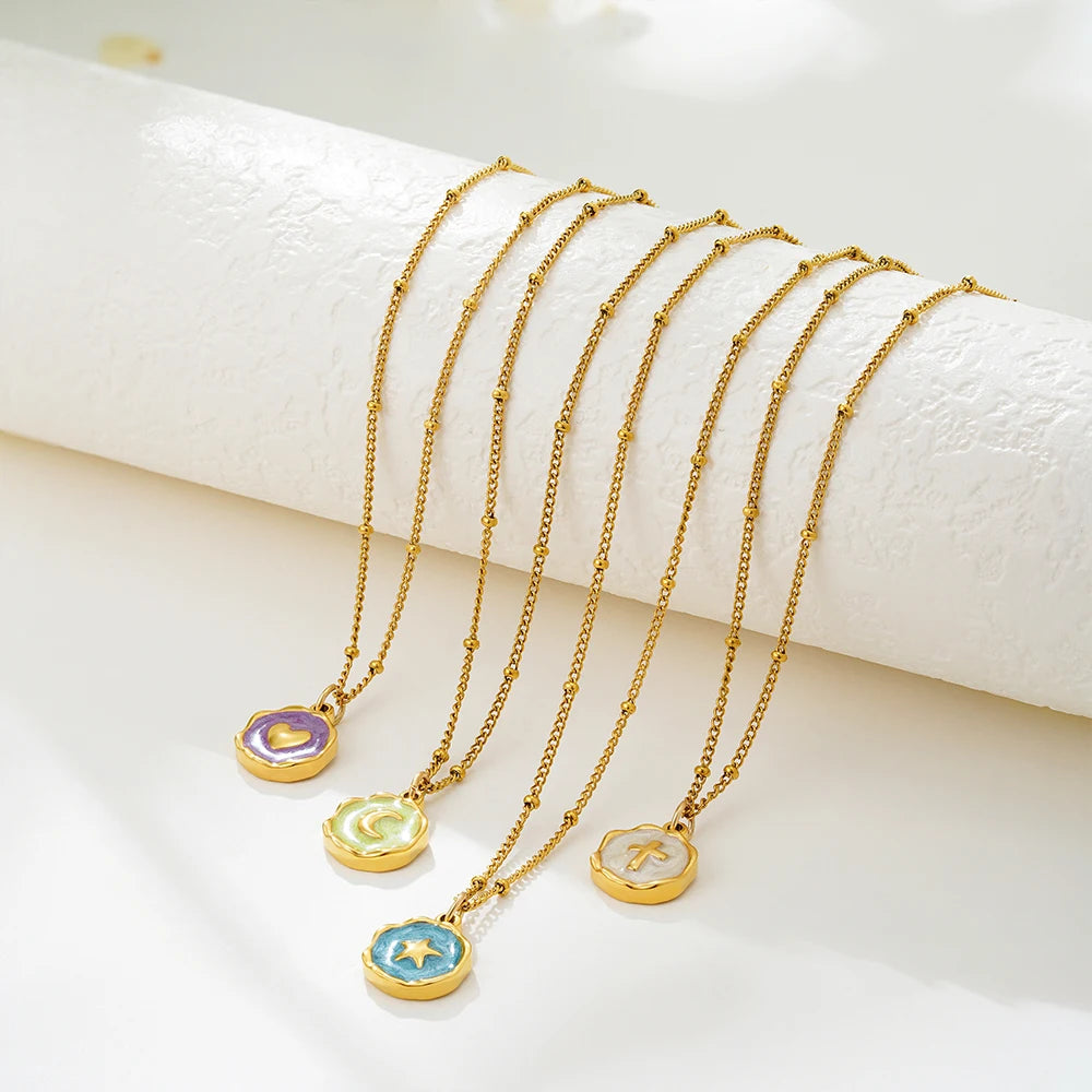 Punk Opal, Cross and Heart Enamel Pendant Choker