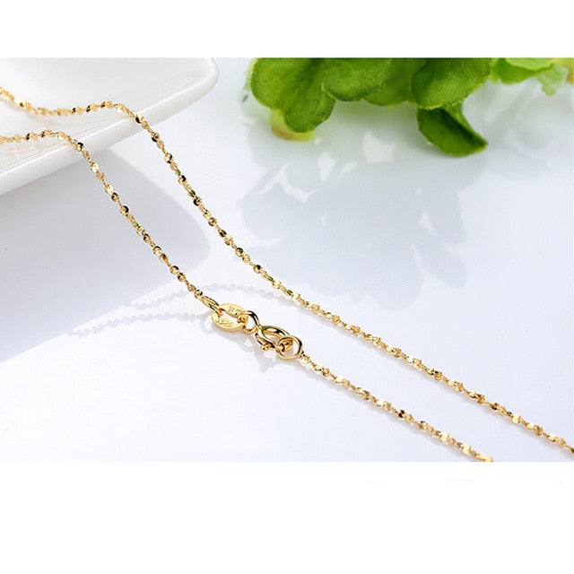 Genuine 14k Gold Color Necklace For Women Water Wave Chain Snake Bone/starry/Cross Chain 18 inches Necklace Pendant Fine Jewelry
