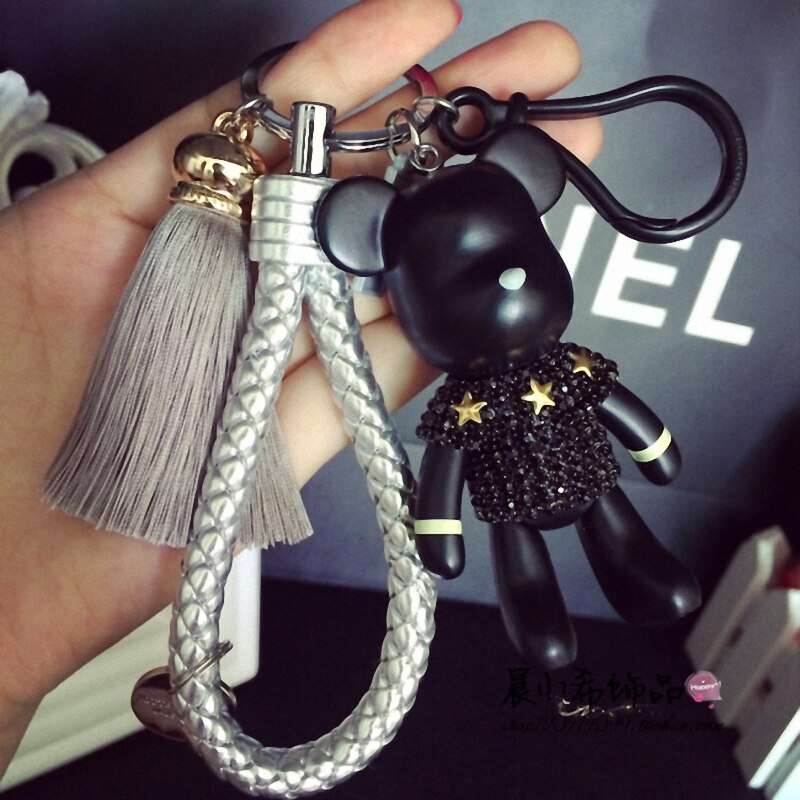 Bomgom Tassels Cartoon Popobe Gloomy Bear Keychain Cute Bag Charm Holder Cartoon Resin Key Chain Rhinestone Keychain