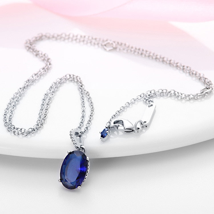 Romantic Blue Crystal Halo Necklace Female Pendant Original Pandora Clavicle Chain Fashion DIYJewelry Gift for Girl