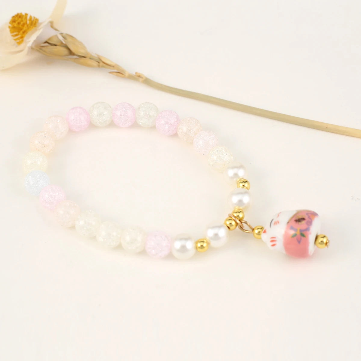 Boho Fortune Cat Charms Bracelet for Women 8mm Round Natural Stone 18cm Stretch Wire Couple Bracelet Jewelry Accessories Gifts - Charlie Dolly