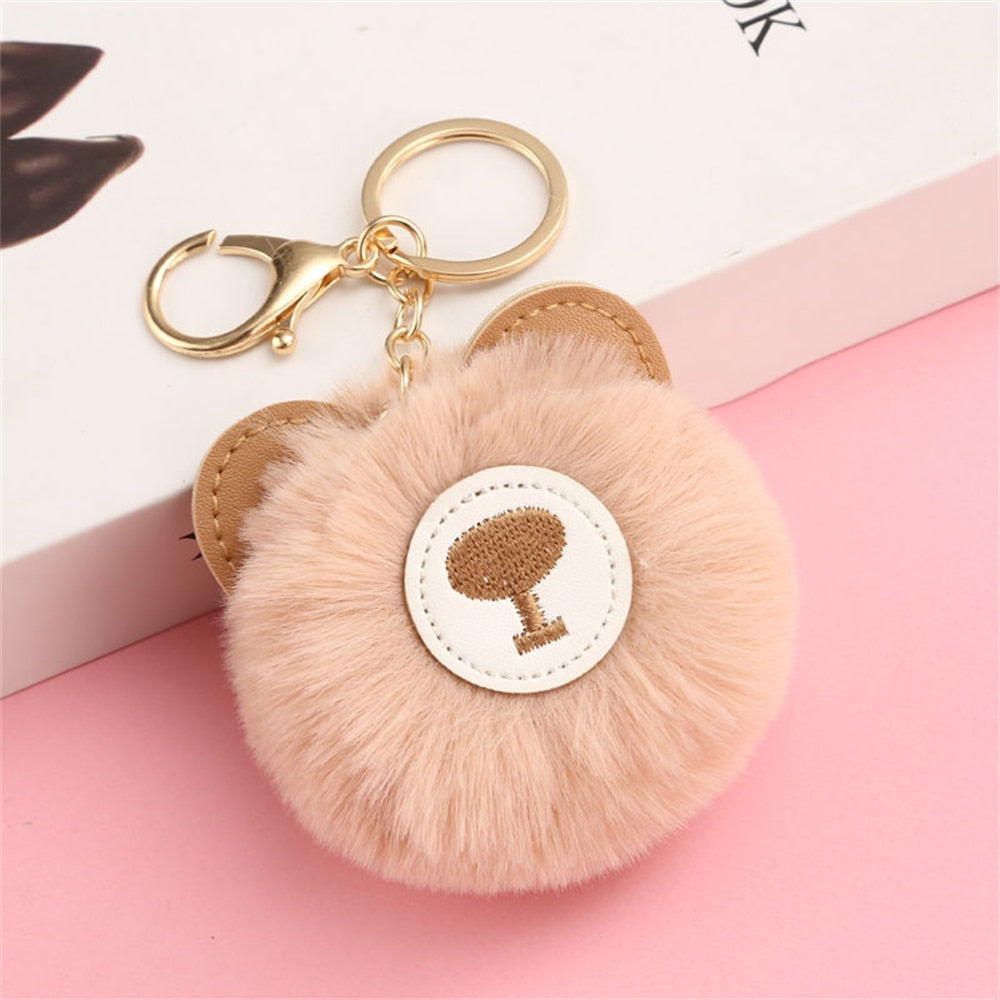 Cartoon Plush Owl Keychain With Sequin Girls Backpack Ornaments Fashion Soft Fluffy Pompom Animal Key Rings For Ladies Gifts