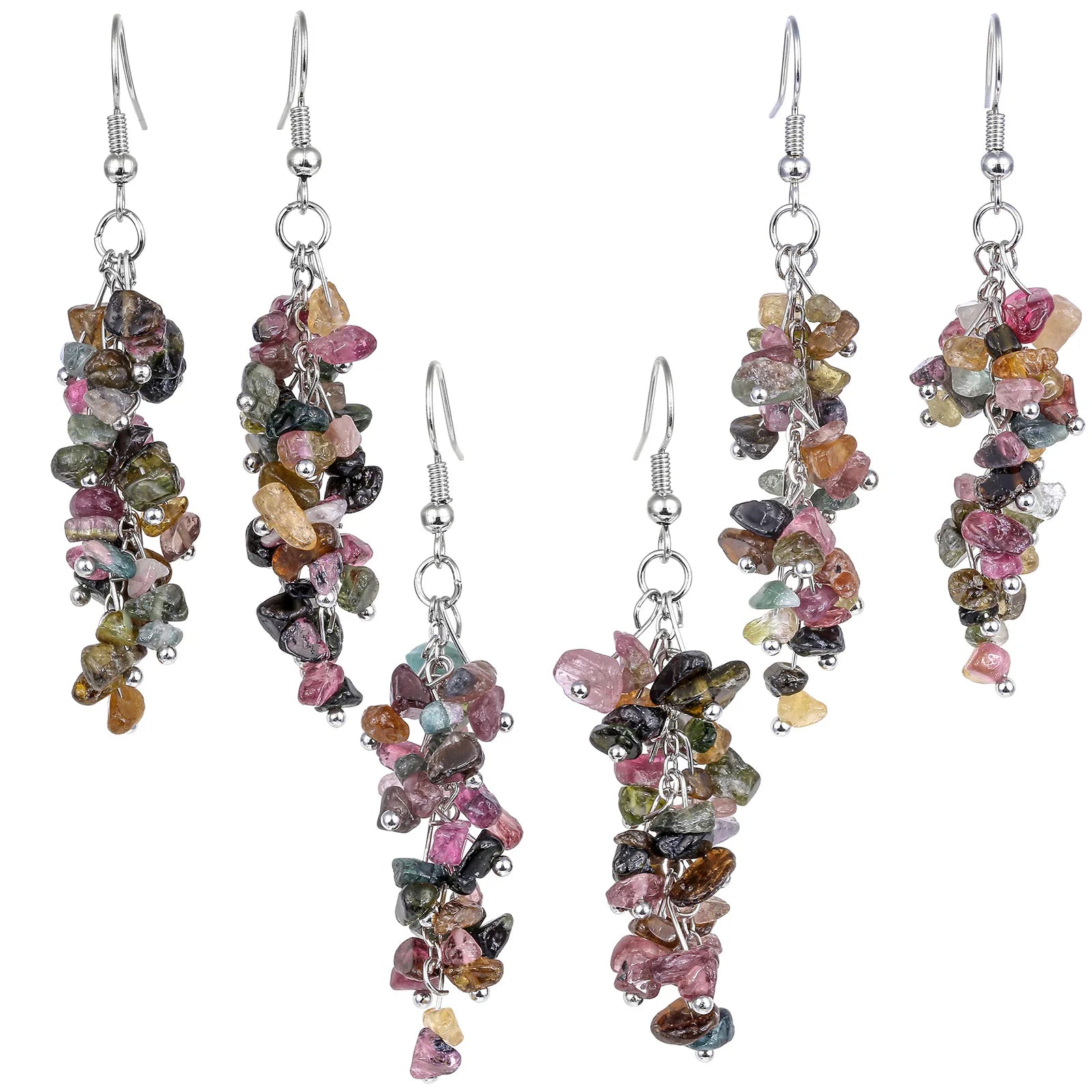 Crushed Crystal Grape Cluster Tassel Earrings, Natural Stone Boho Wedding Jewelry