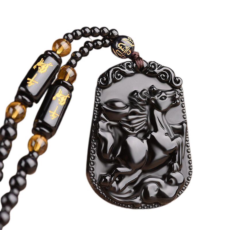 Fashion Frosted Obsidian Sakyamuni Buddha Head Charm Men and Women Amulet Necklace Buddhist Religious Jewelry