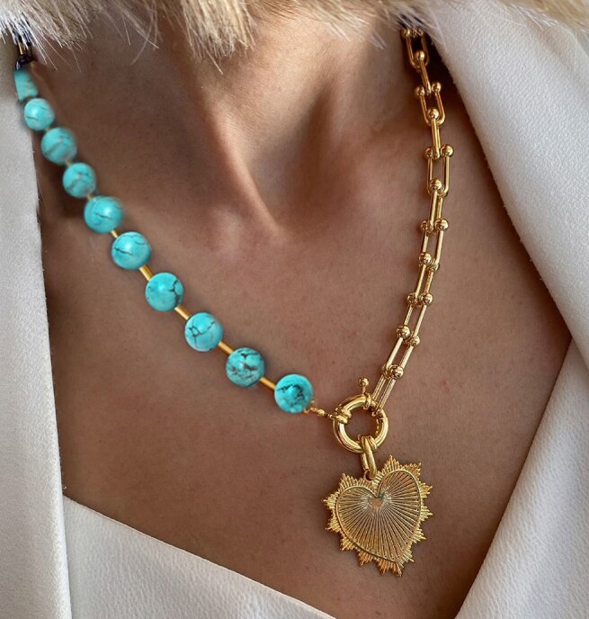 Goth freshwater pearl necklace women yellow smile beads coral Vintage Multi Layer Link Chain Necklace Punk Aesthetic Jewelry
