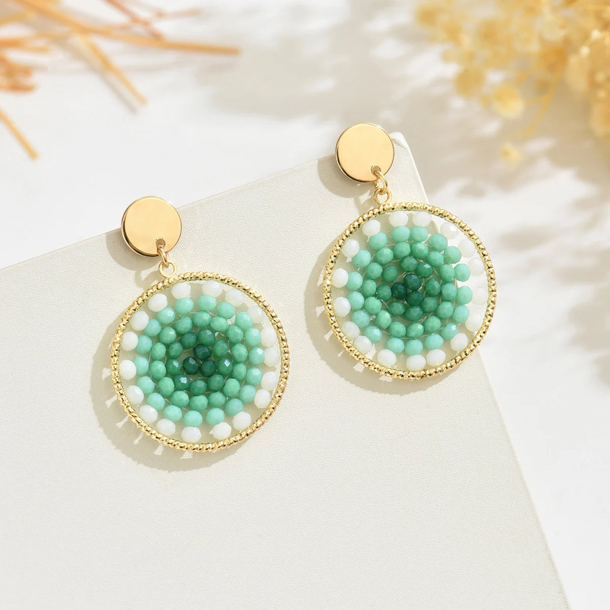 Seed Bead Metal Handmade Drop Earrings Jewelry