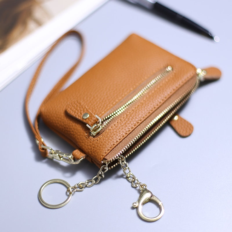 Wristlet Wallets for Women Coin Purse Genuine Leather Clutch Bags Ladies Money Credit Card Keychain Holder Short Wallet