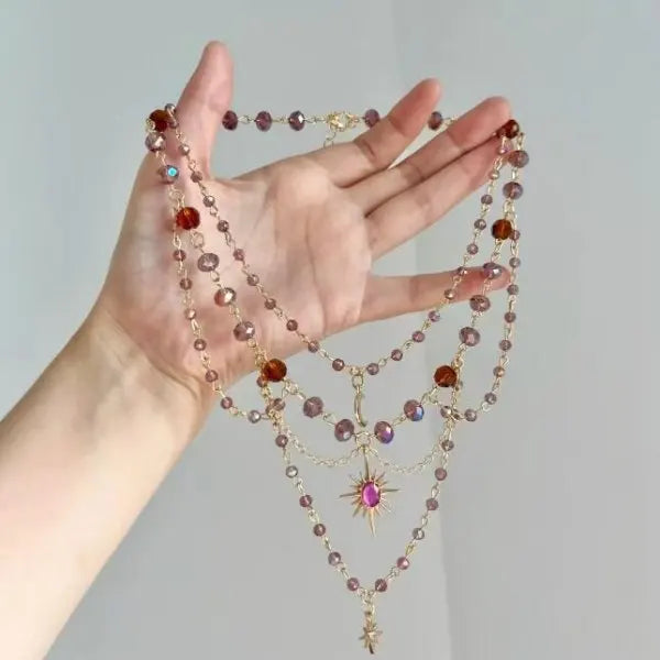Irregular Stone Crystal Double Layer Necklace Jewelry