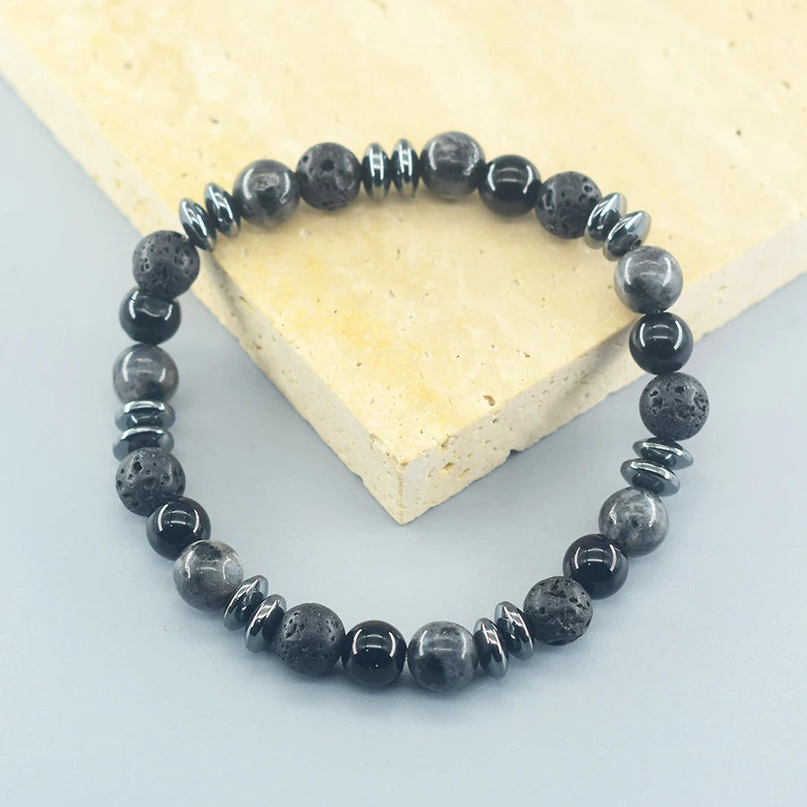 Natural Labradorite & Tiger Eye Boho Protection Bracelet, Handmade Grounding Amulet