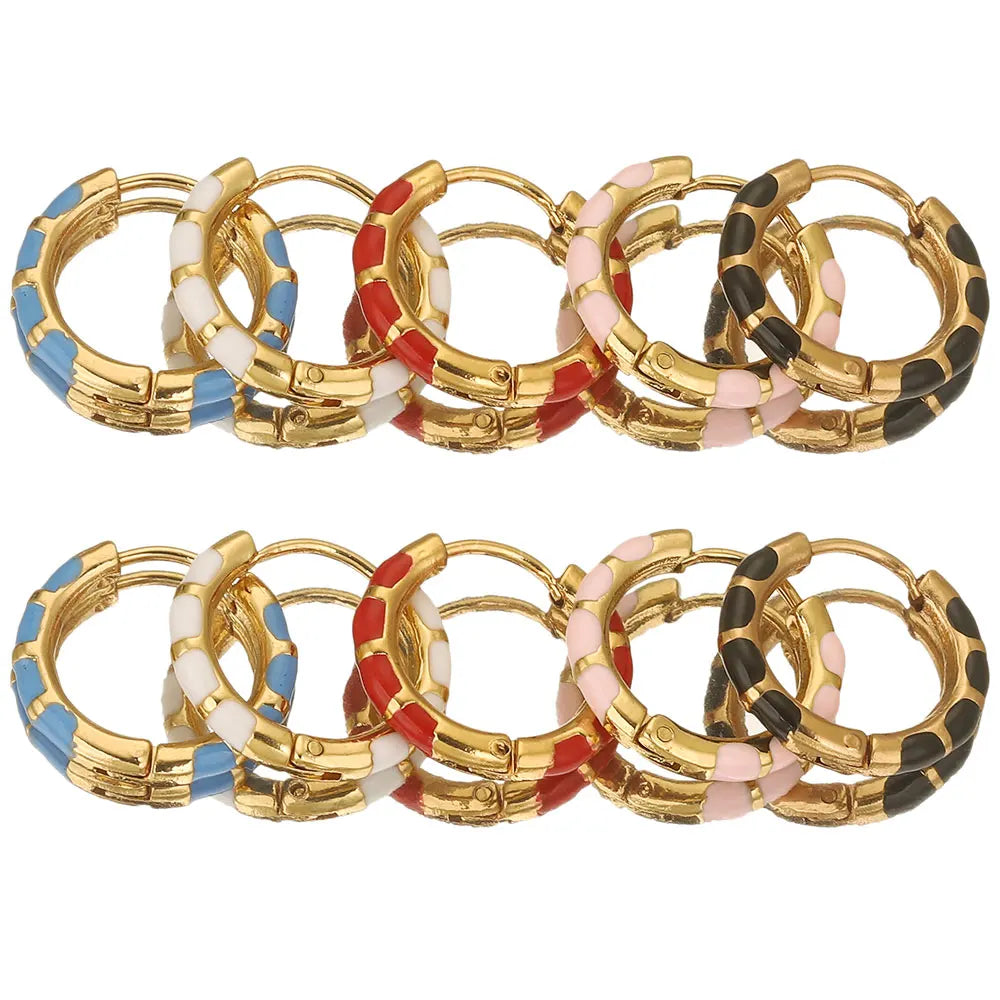Enamel Round Gold Plated Hoop Earrings Jewelry