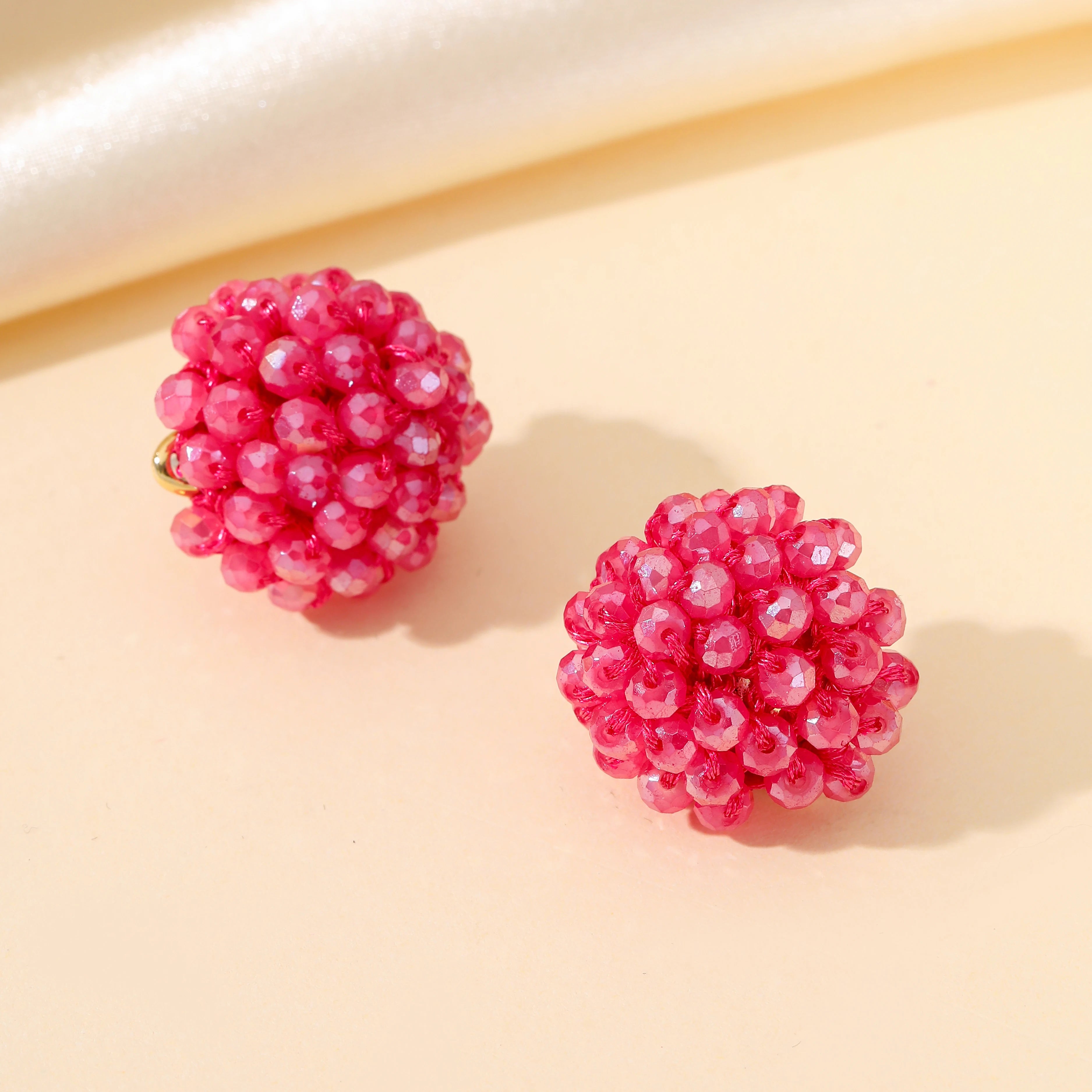 Braided Crystal Bead Round Stud Earrings Jewelry