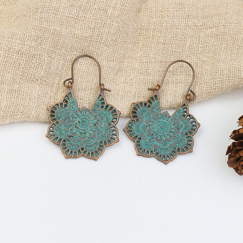Exknl Fashion Vintage Drop Earrings For Women Alloy Crystal Ethnic Beads Boho Flower Earrings Colorful Dangle Earrings Jewelry