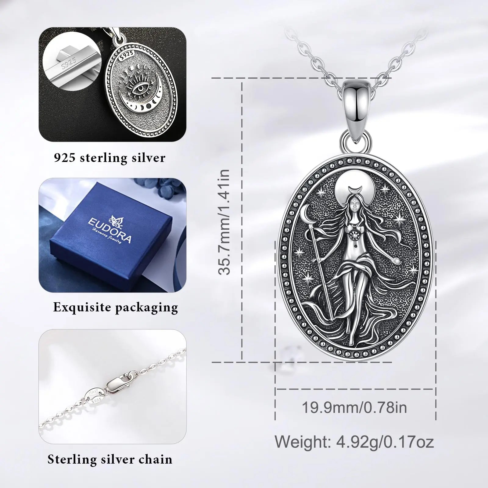 NYX Moon Goddess Amulet Necklace, S925 Sterling Silver