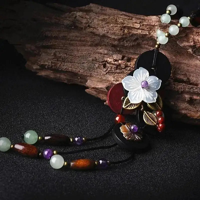 Turquoise Wood Jade Long Sweater Chain Necklace Jewelry