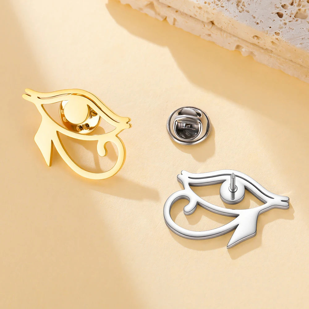 Eye of Horus Brooch Pin, Ancient Egyptian Protection Amulet Stainless Steel