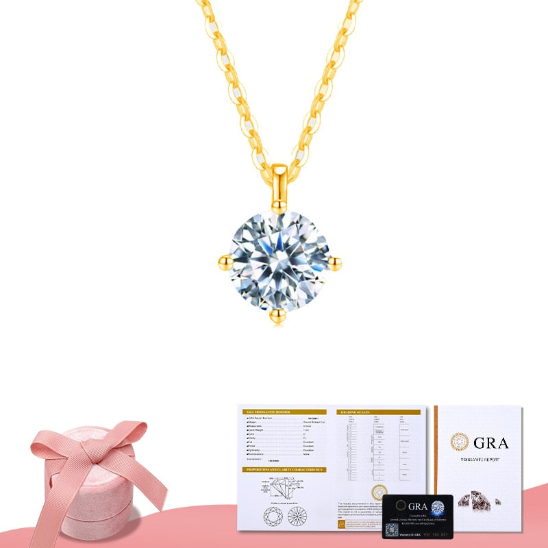 Stylever Luxury Certified Moissanite Diamond Classic Round Pendant Necklace for Women 925 Sterling Silver Chain Wedding Jewelry