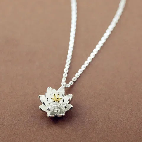 925 Sterling Silver Lotus Flower Pendant, Sacred Bloom Necklace