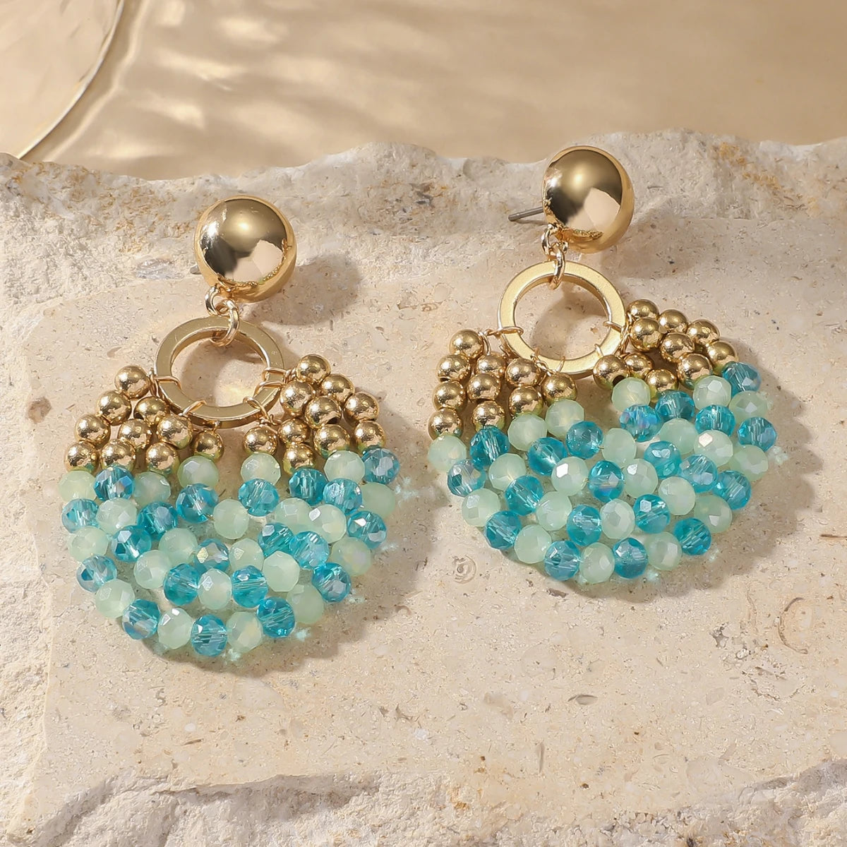 Layered Crystal Bead Round Drop Earrings Jewelry