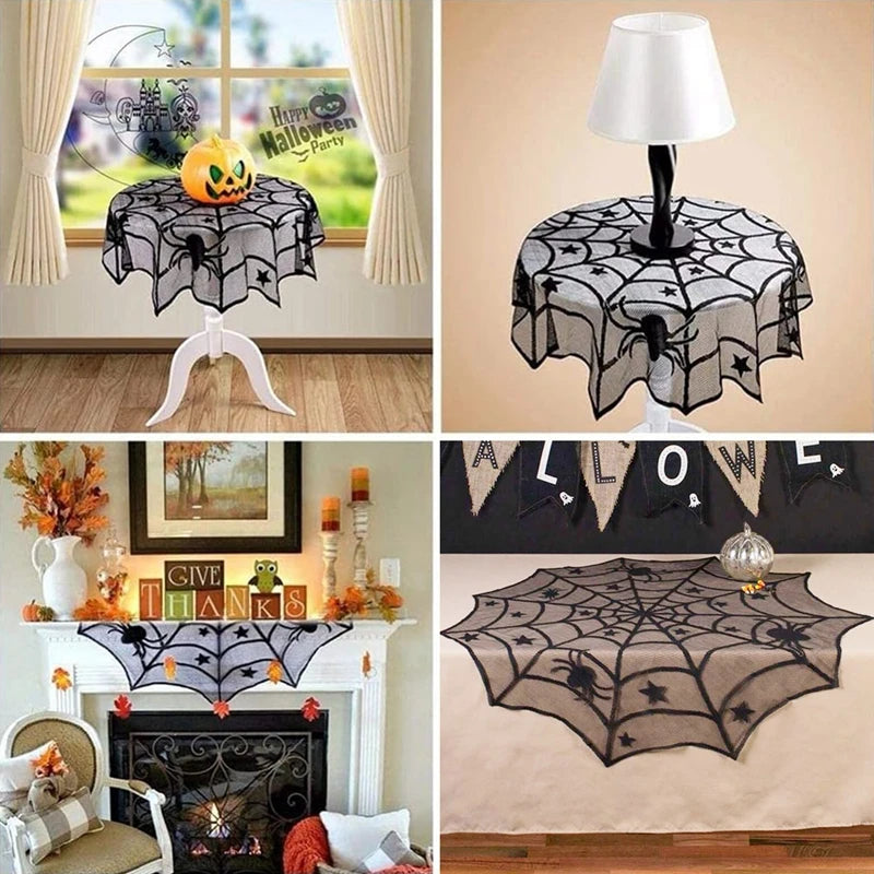 Halloween Black Lace Placemat Happy Halloween Party Decorations 2024 For Home Spider Web Tablecloth Kitchen Dining Table Covers - Charlie Dolly