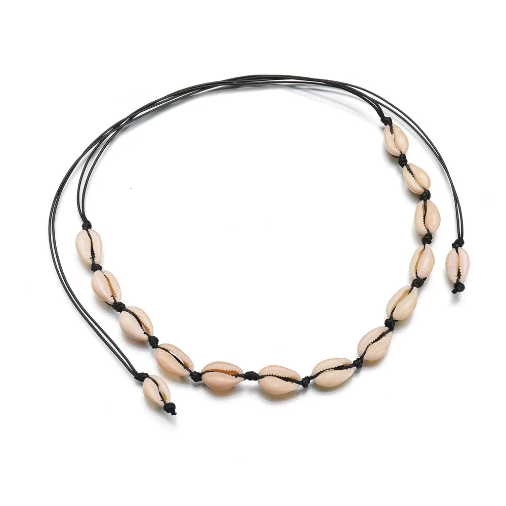 Chained Shell Pendant Boho Choker Necklace