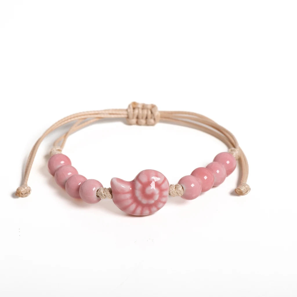 Handmade Pink Snail Shell Ceramic Boho Bracelet