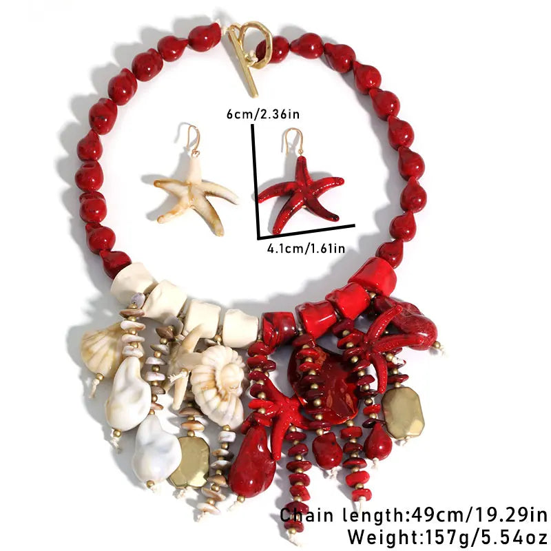 Statement Shell and Starfish Handmade Beaded Necklace