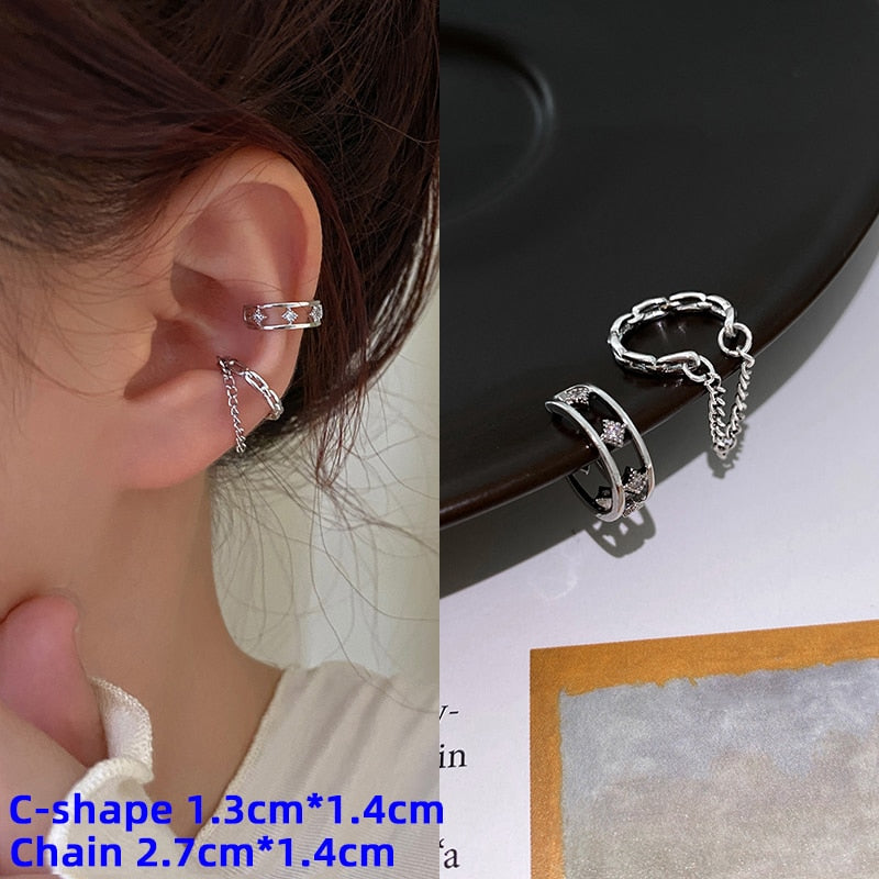 Korean Zircon Small Ear Cuff Set Ear Clips Vintage Gold Color Earcuff Cute Cartilage No Pierced Clip Earrings Women's Jewelry