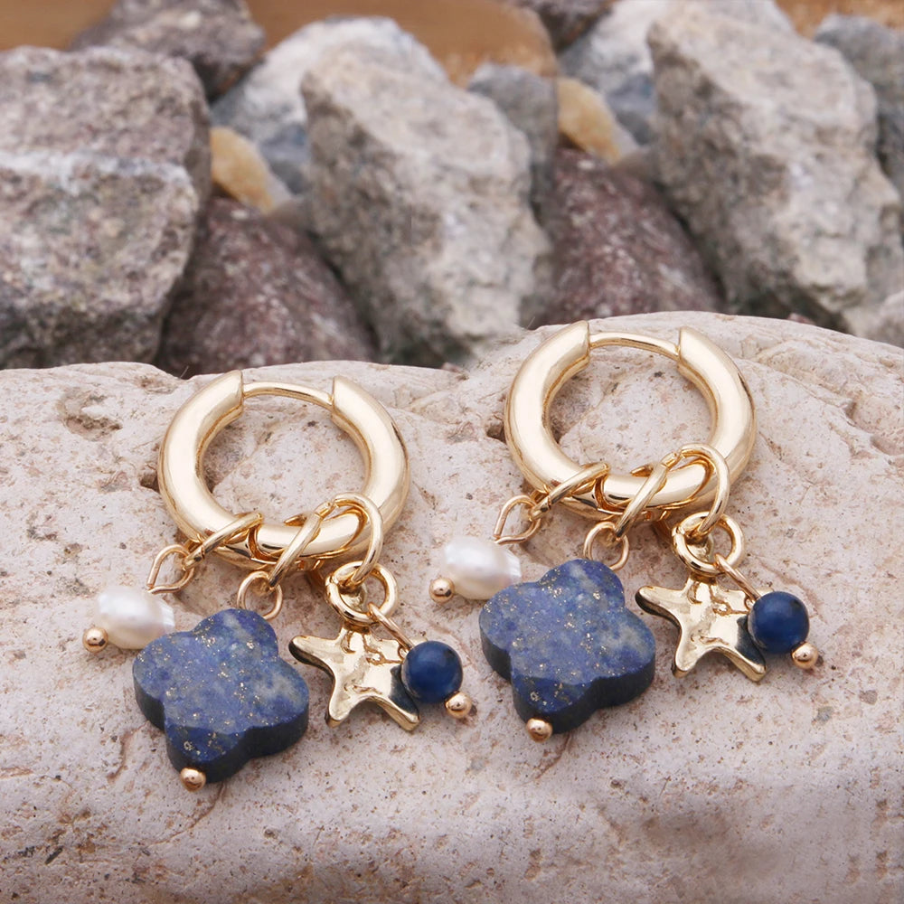 Pendant Earrings For Woman Boho Natural Stone Clover Malachite Powder Crystal Bohemia Charm Ear Luxury Quality Jewelry Girls - Charlie Dolly