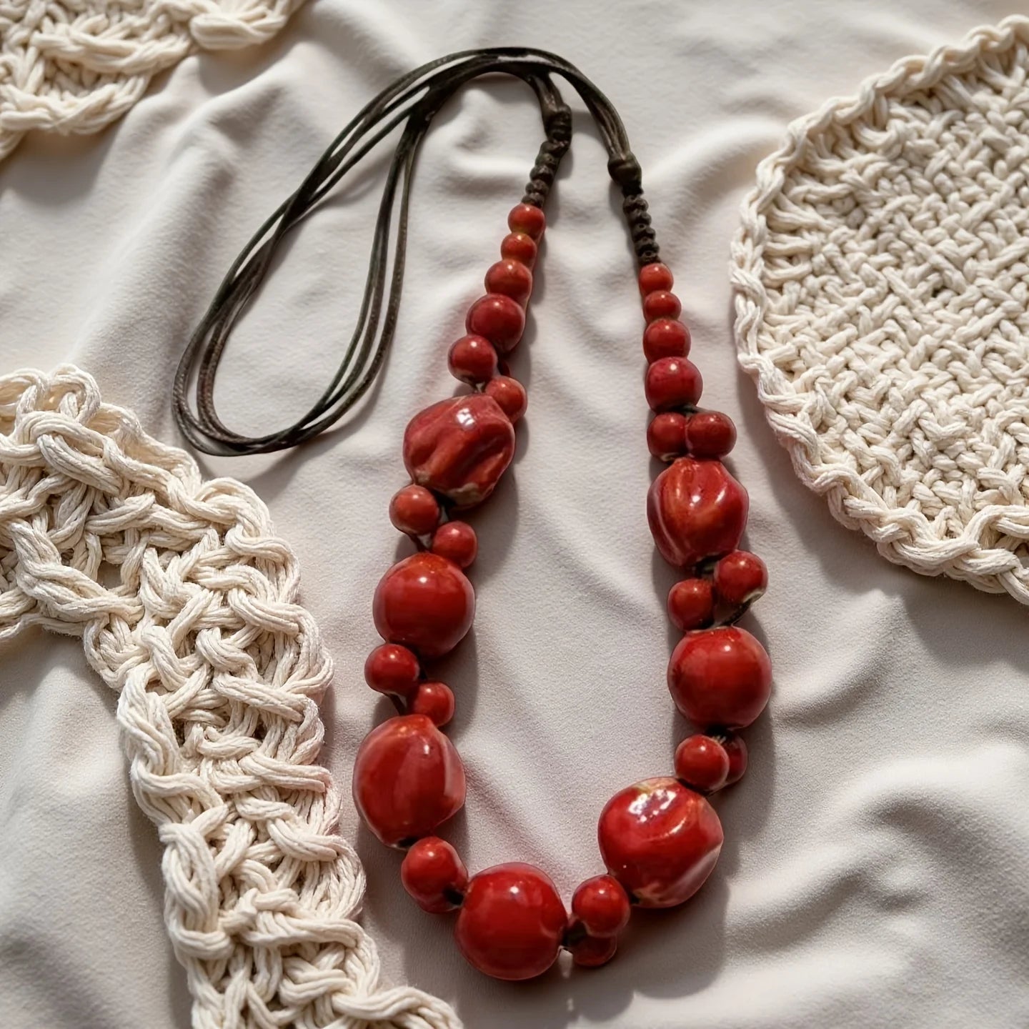 Hand Woven Ceramic Bead Adjustable Necklace Jewelry
