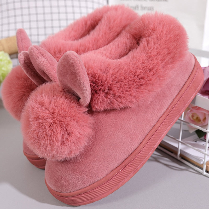 FONGIMIC Slippers For Women Winter Warm Cotton Slippers Ladies Winter Velvet Home Floor Thick Bottom Cartoon House leisure Shoes