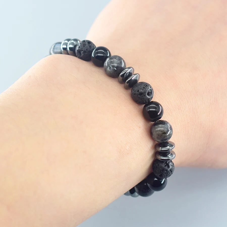 Natural Labradorite & Tiger Eye Boho Protection Bracelet, Handmade Grounding Amulet