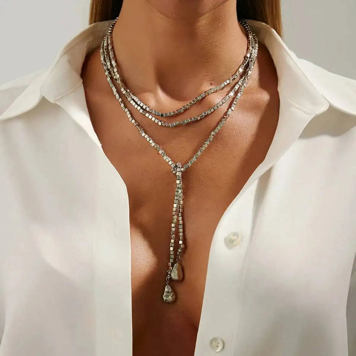 Irregular Bead Y Shape Long Necklace Jewelry