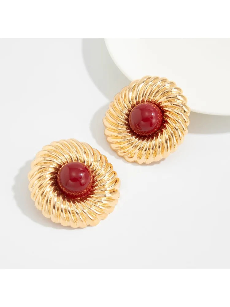 Resin Bead Big Spiral Stud Earrings Jewelry