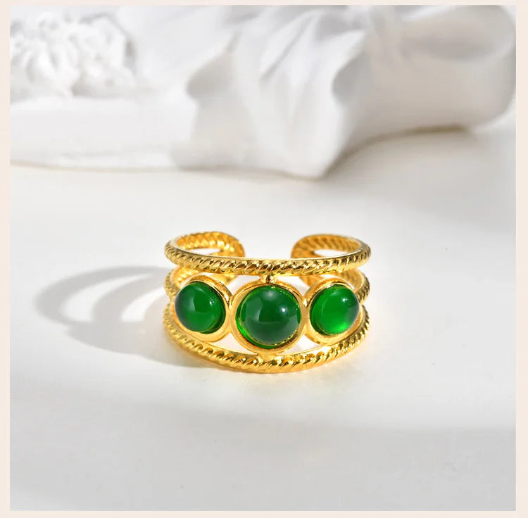Luxury Bohemian Turquoise Ring for Women, Fashion Stainless Steel Nature Stone Open Adjustable Rings Boho Jewelry - Charlie Dolly