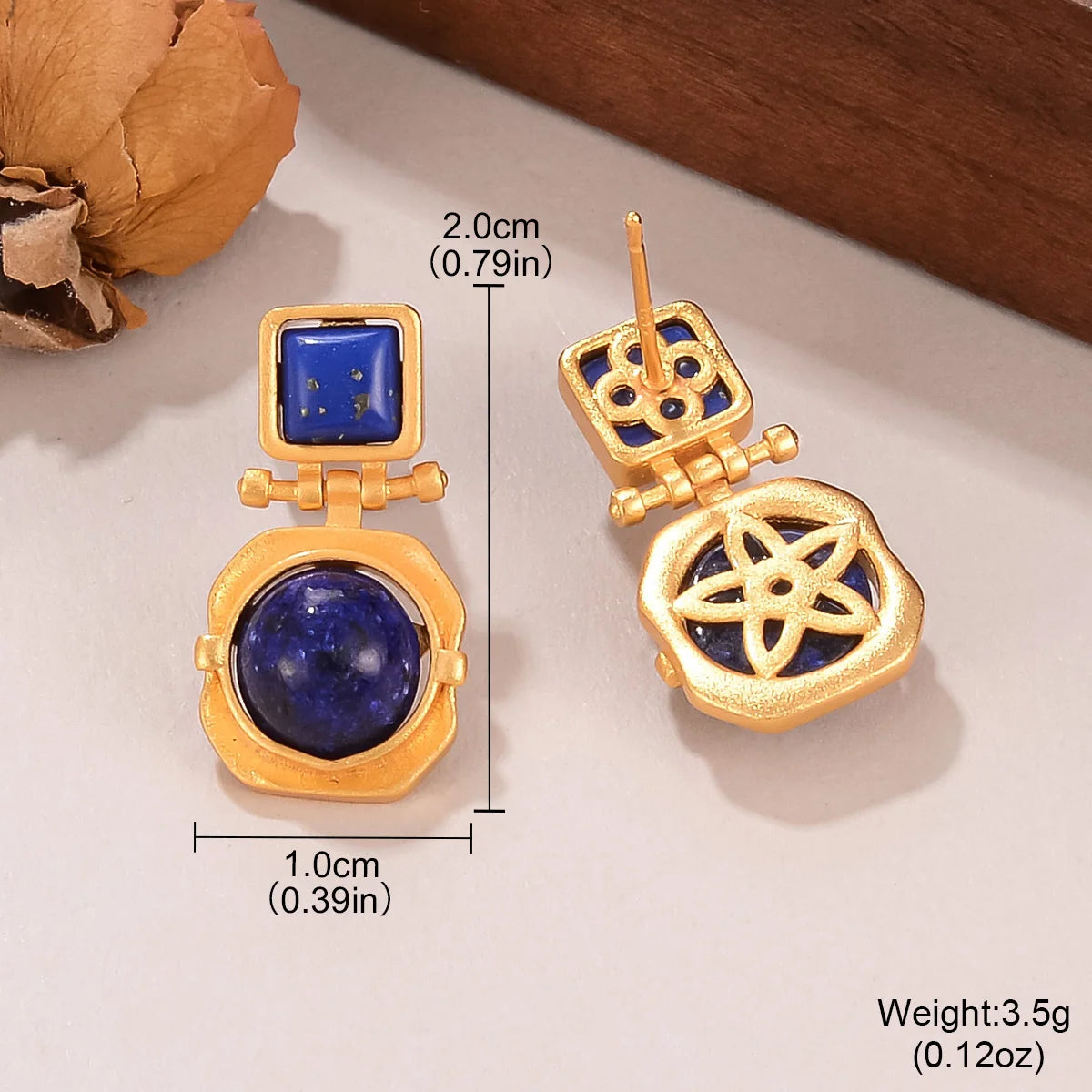 New Vintage Gold Plated Lapis Lazuli Drop Earrings for Women, Fashion Blue Stone Geometric Dangle Earrings Jewelry Gift - Charlie Dolly