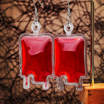 New Halloween Big Plasma Blood Bag Acrylic Drop Earrings for Women Creative Gothic Blood Pack Long Earring Vampire Jewelry Gifts - Charlie Dolly