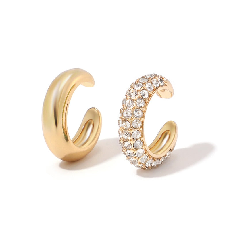 2023 New Fashion Pearl Ear Cuff Bohemia Stackable C Shaped CZ Rhinestone Small Earcuffs Clip Earrings for Women Wedding Jewelry