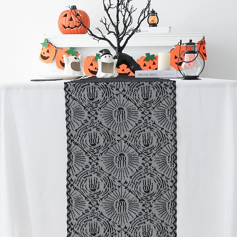 Halloween Black Lace Placemat Happy Halloween Party Decorations 2024 For Home Spider Web Tablecloth Kitchen Dining Table Covers - Charlie Dolly
