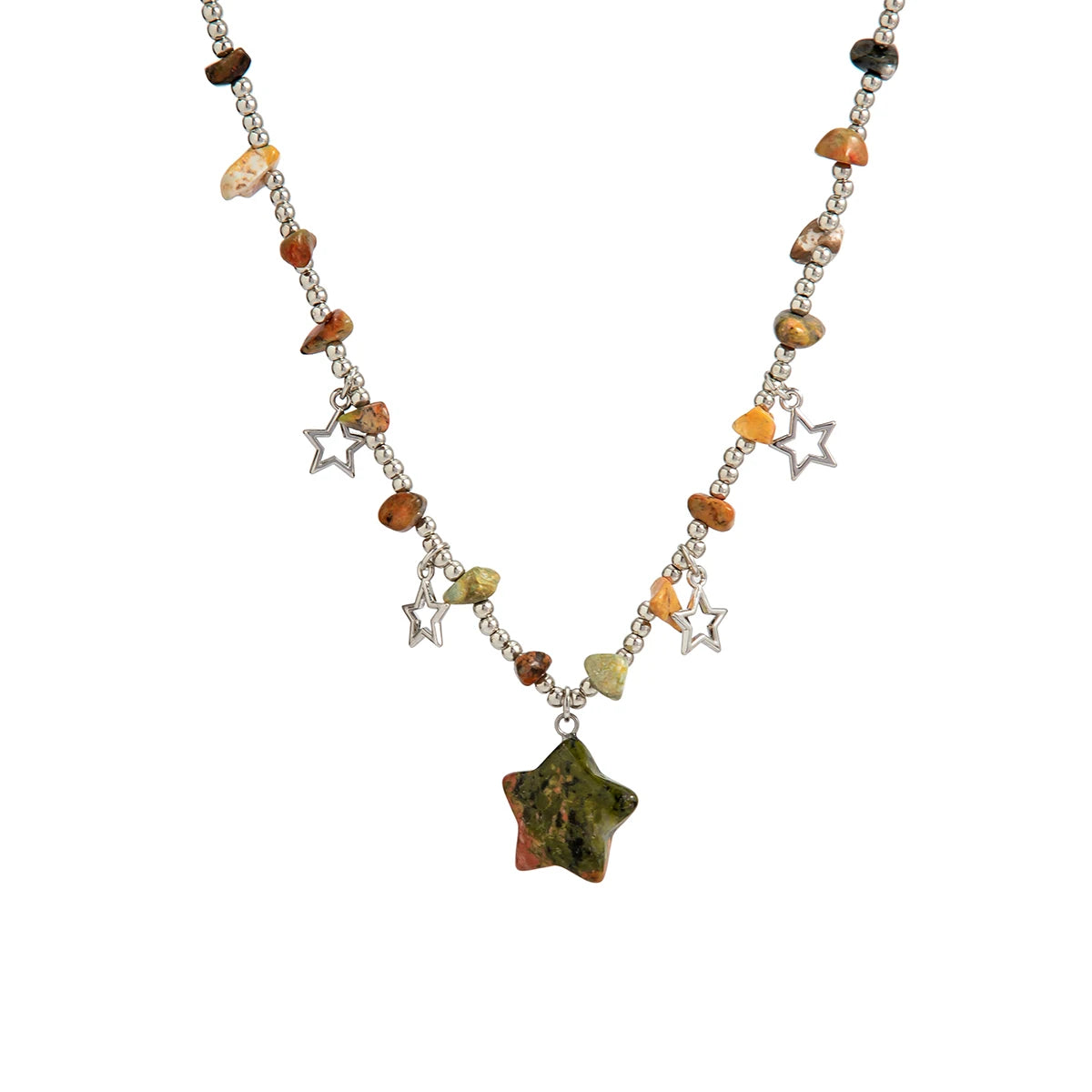 Boho Kpop Colorful Irregular Natural Stone Hollow Star Pendant Choker Necklace Women Goth Beads Chain Y2K Jewelry Accessorie New - Charlie Dolly