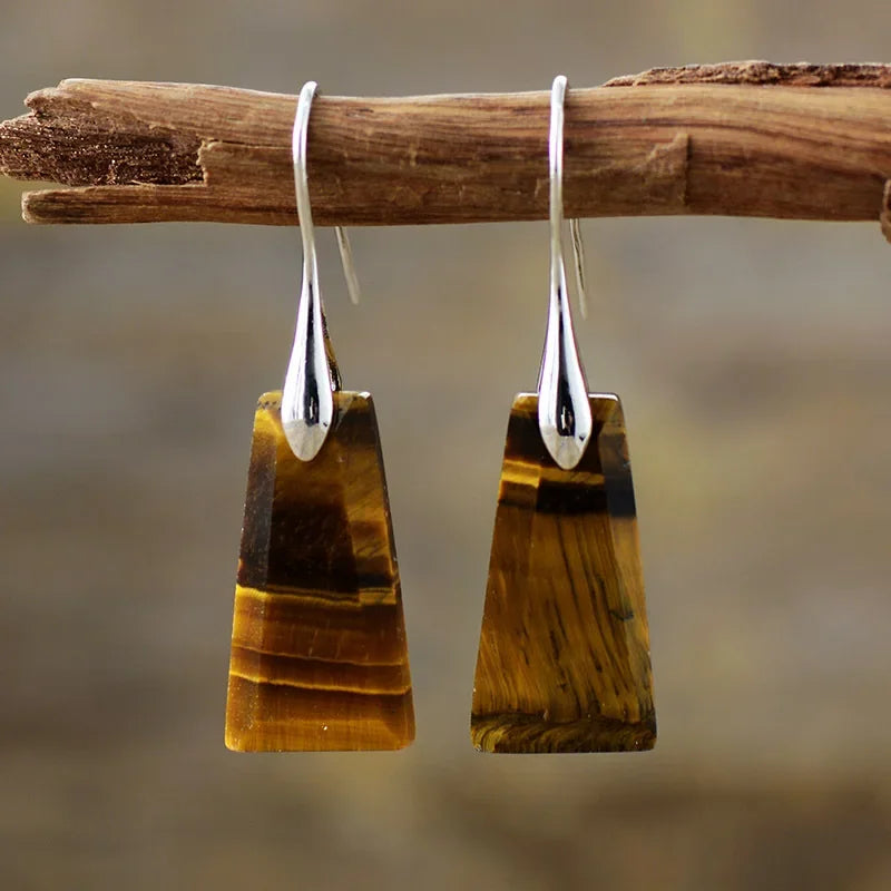 Natural Stone Geometric Pendant Earrings