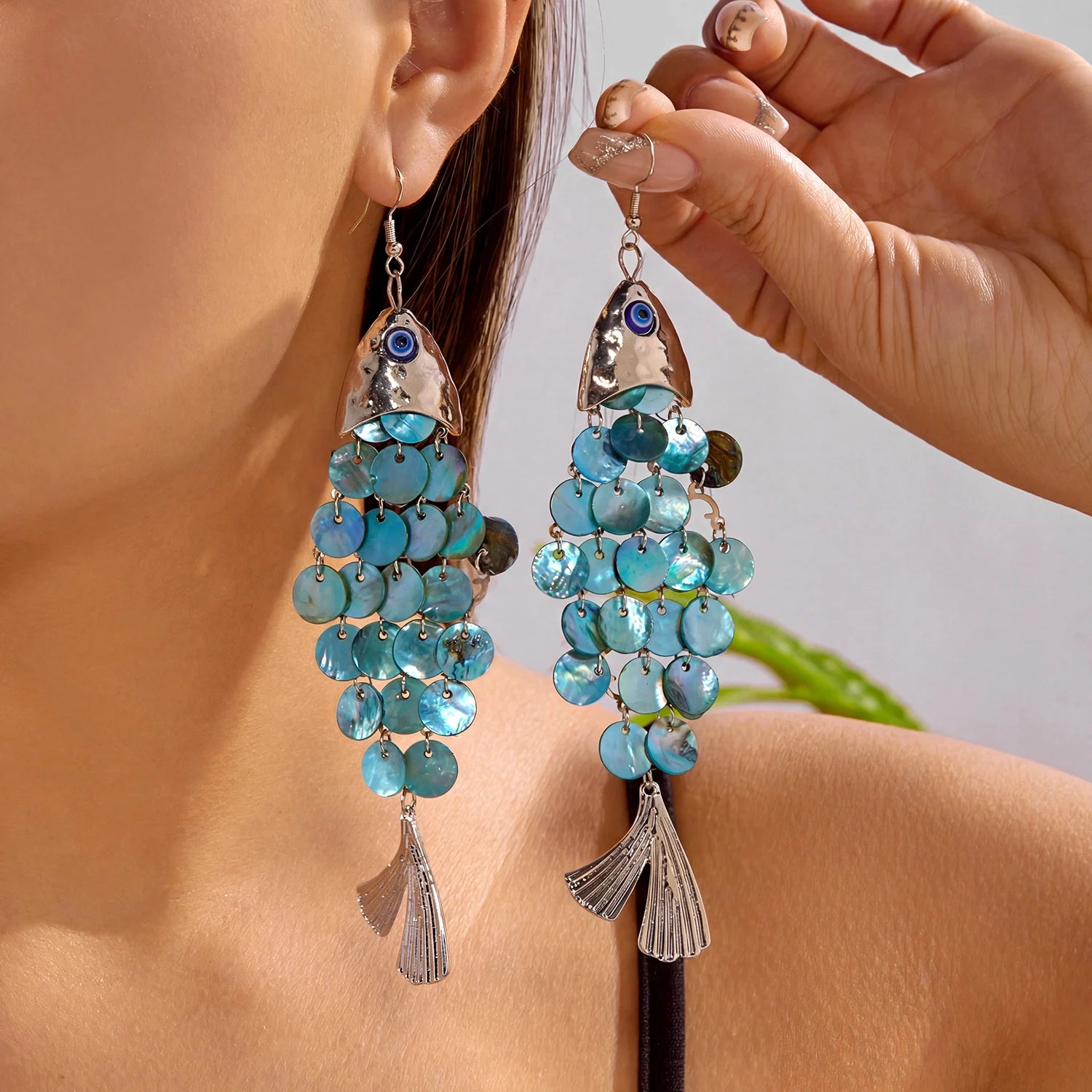 Shell Scale Big Fish Statement Earrings Jewelry