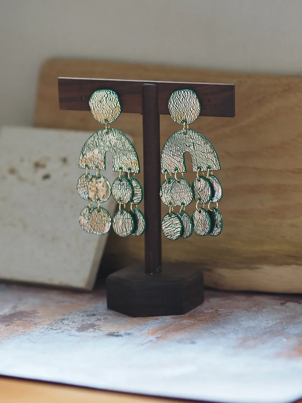 Metallic Clay Arch Fringe Statement Earrings Jewelry