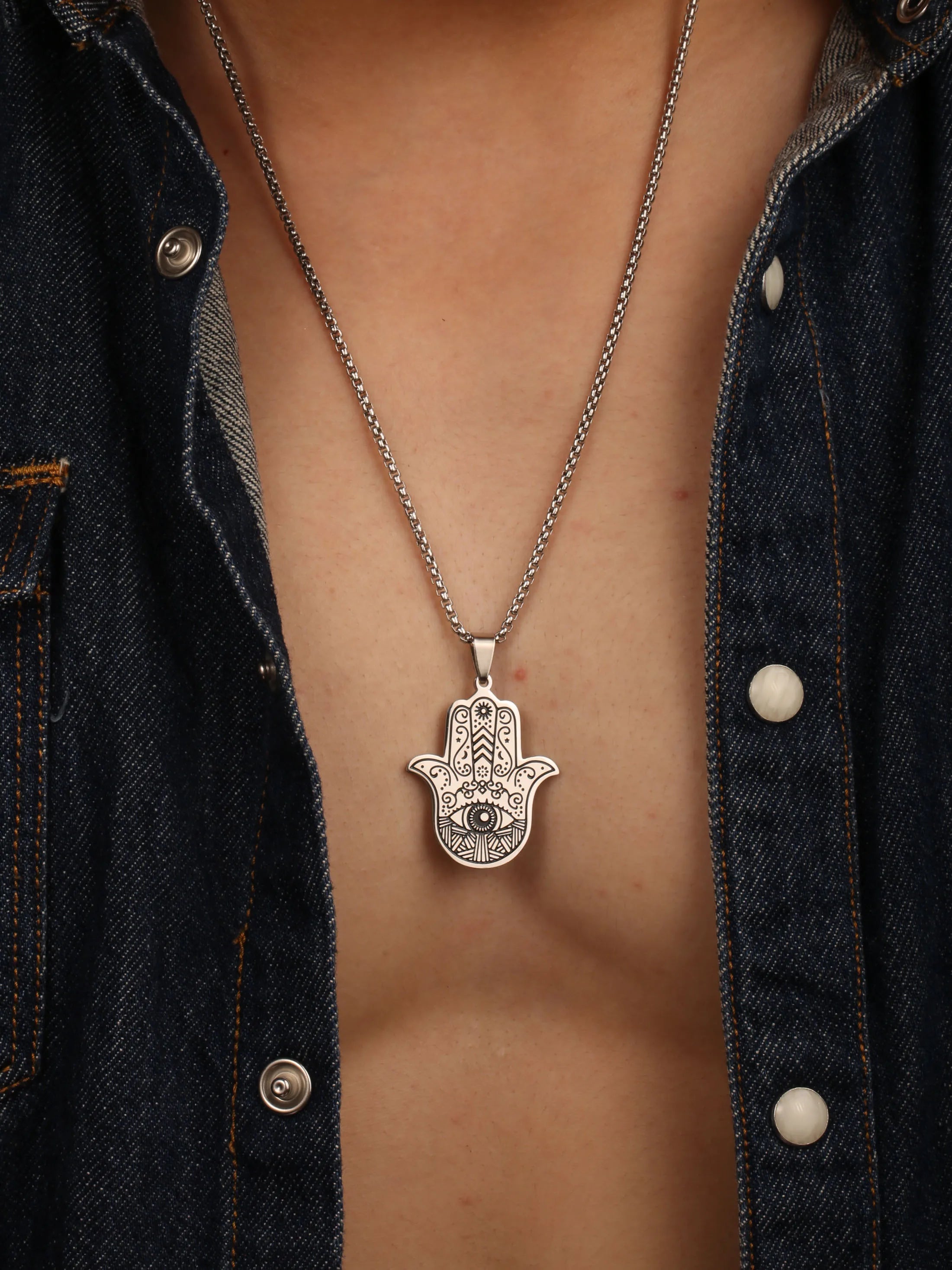 Turkish Evil Eye Fatima Hamsa Hand Amulet Necklace, Middle Eastern Protection Talisman