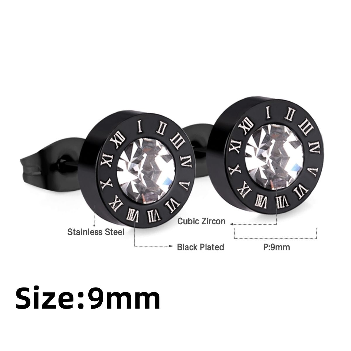 LUXUKISSKIDS Roman Numerals Men's Earrings Gothic Black Studs Steel Korean Fashion For Women 2023 Trendy Punk CZ Hiphop Piercing