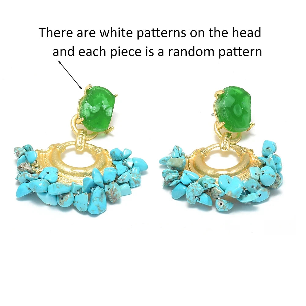 Resin Stone Beaded Drop Earrings, Vintage Statement Boho Jewelry